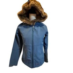 Marmot Furlong Women's Blue Soft Shell Jacket S Faux Fur Hood Petites